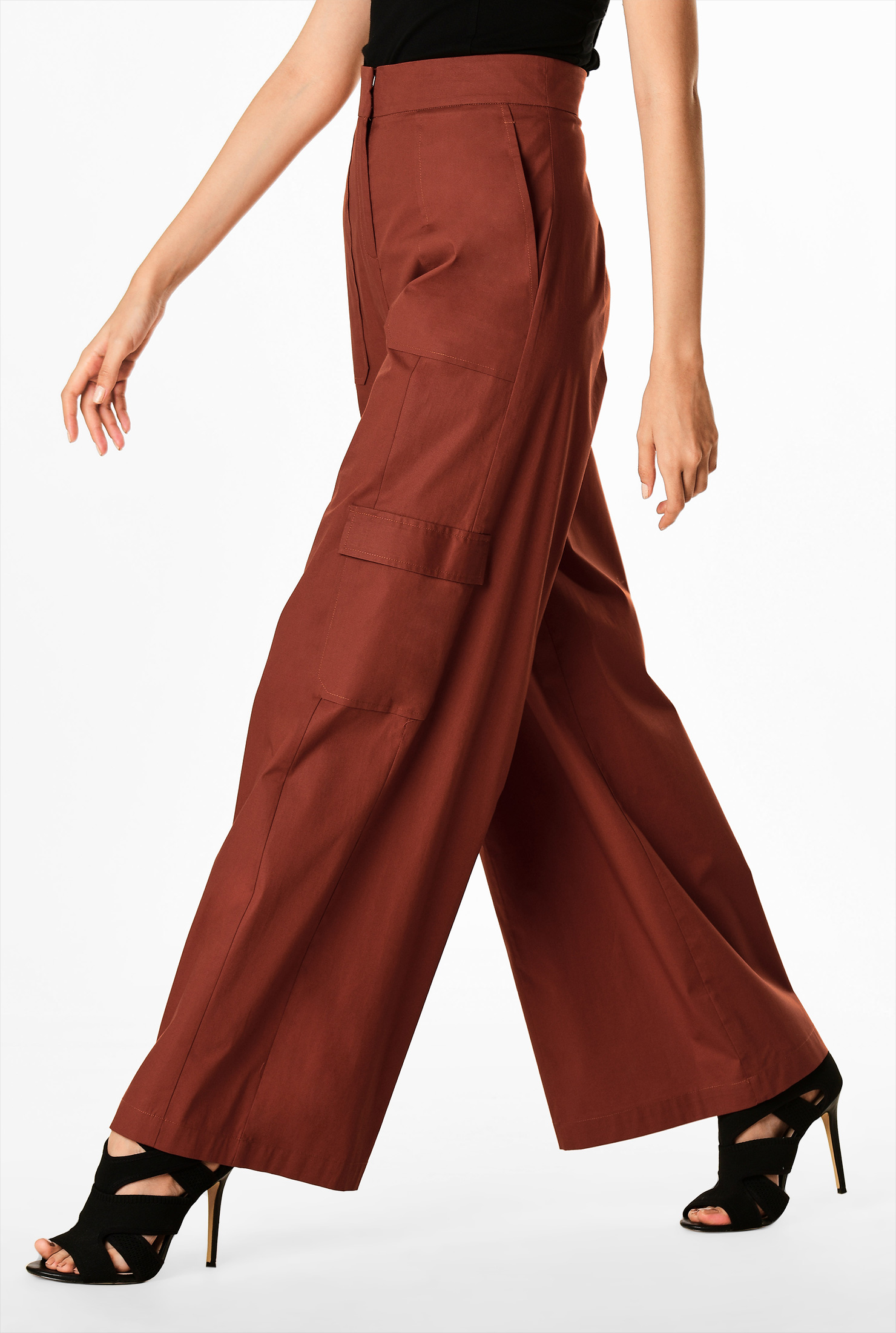 Shop Cargo pocket poplin palazzo pants eShakti