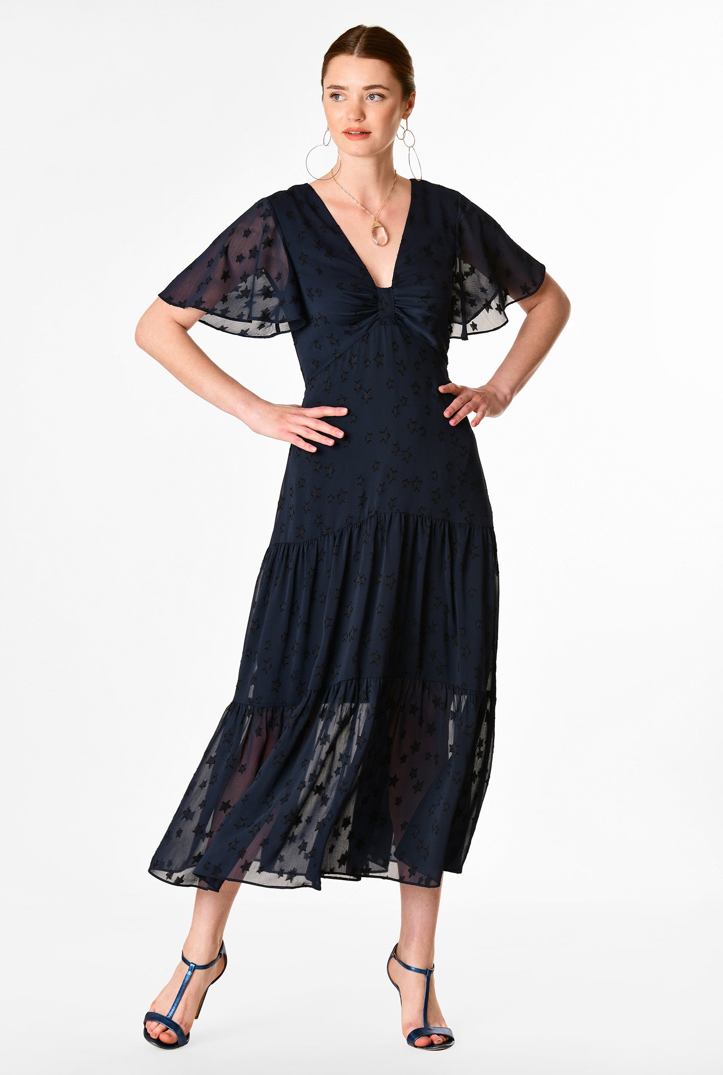 Shop Flutter sleeve star print georgette dress | eShakti