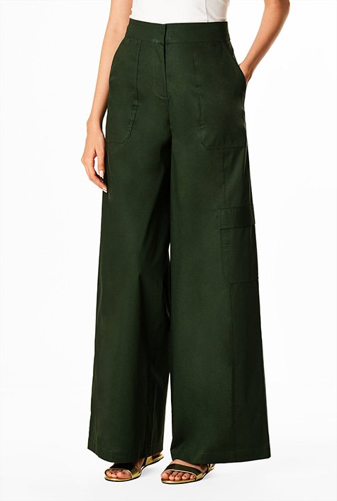 Shop Patch pocket poplin palazzo pants | eShakti