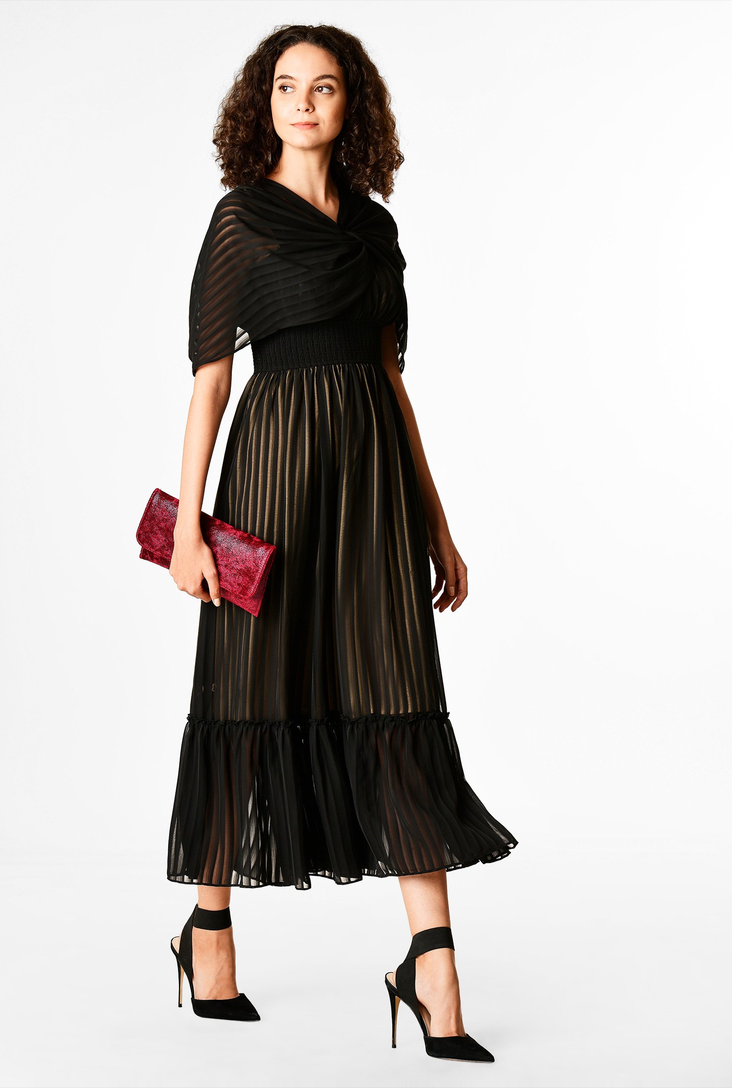 Shop Stripe crepe shrug style bodice dress | eShakti