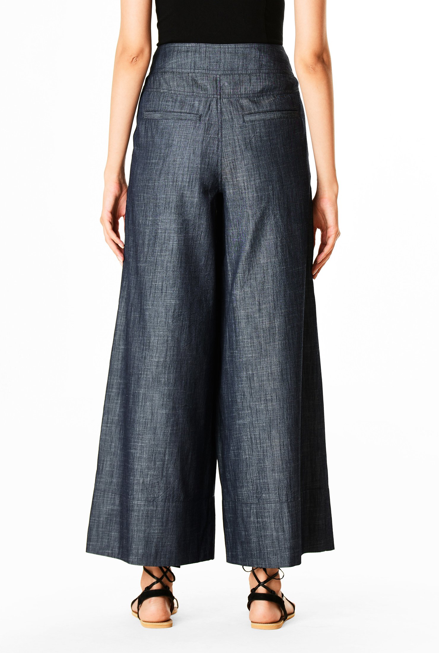 Shop Button front cotton chambray palazzo pants | eShakti