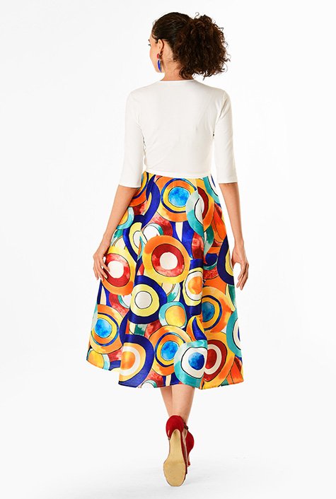 Shop Circle print dupioni and cotton knit wrap dress | eShakti