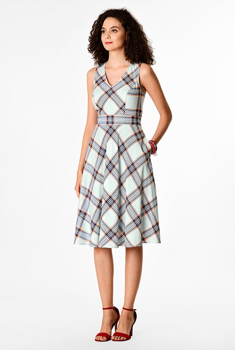 Shop Check print fit-and-flare dress