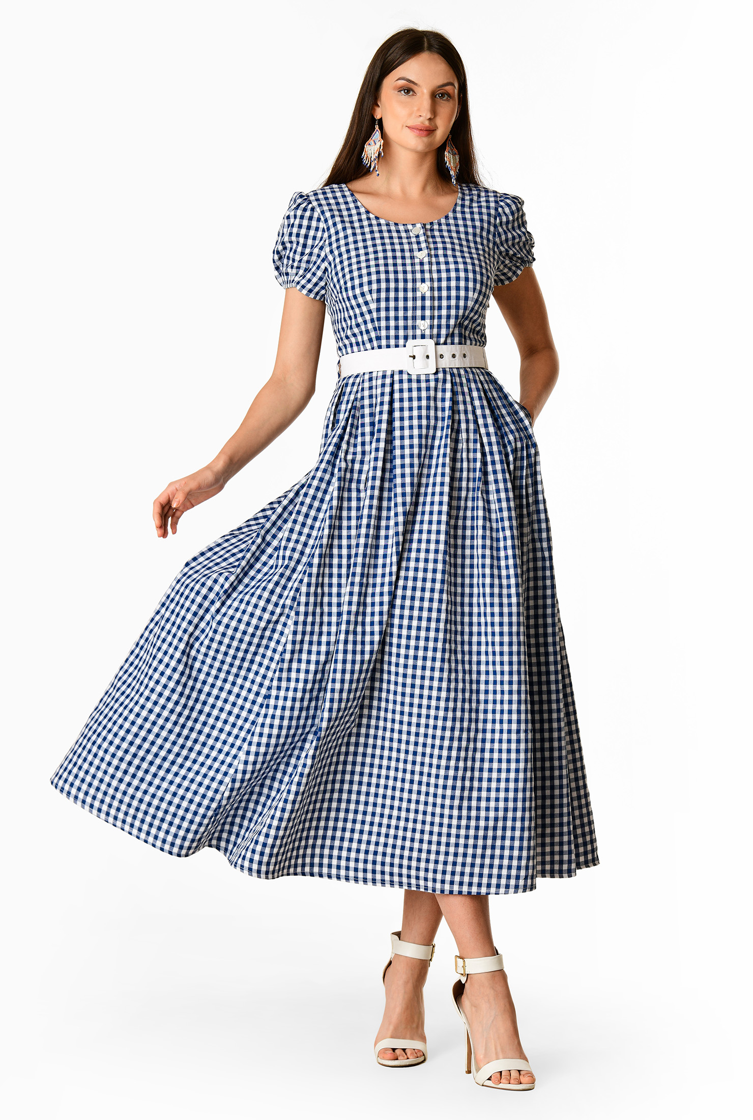 Shop Gingham check belted midi dress eShakti