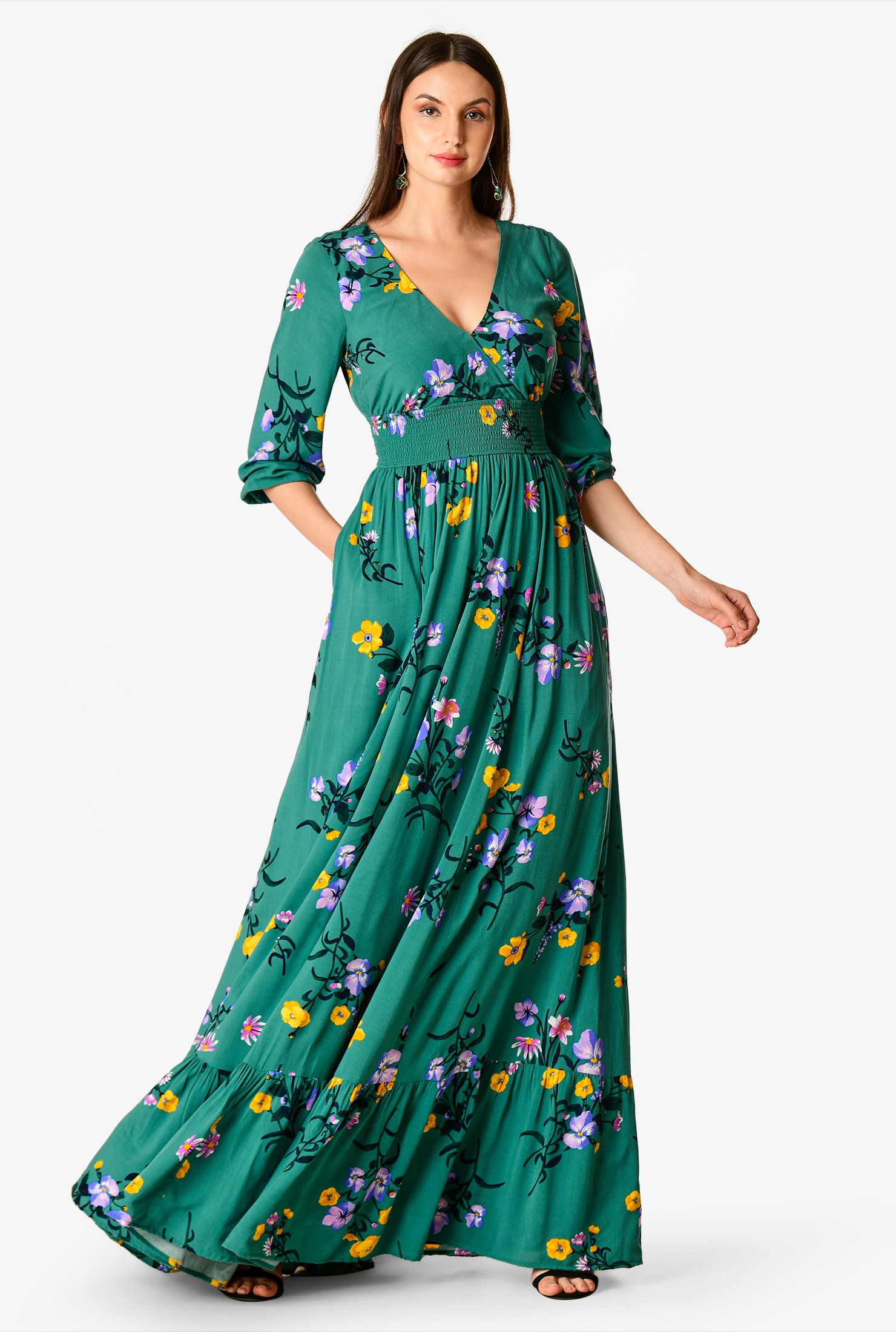 Shop Floral Print Smocked Waist Maxi Dress Eshakti 3423