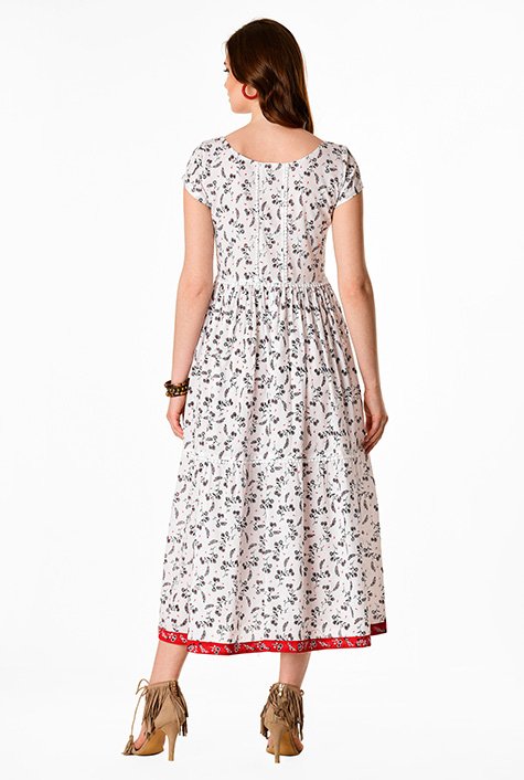 Shop Embellished trim floral print cambric tier dress | eShakti