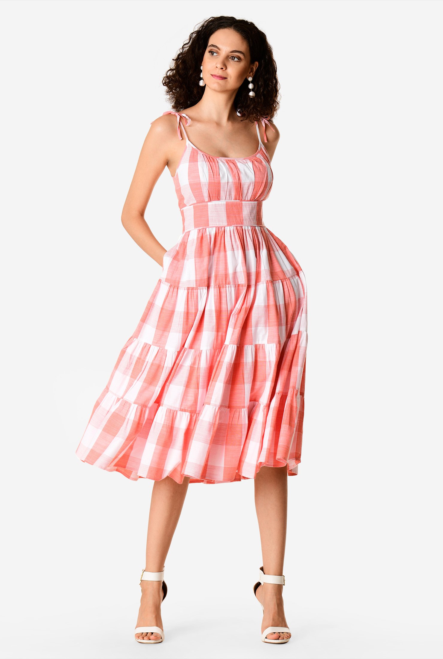 Shop Cotton Check Ruched Tier Sundress Eshakti