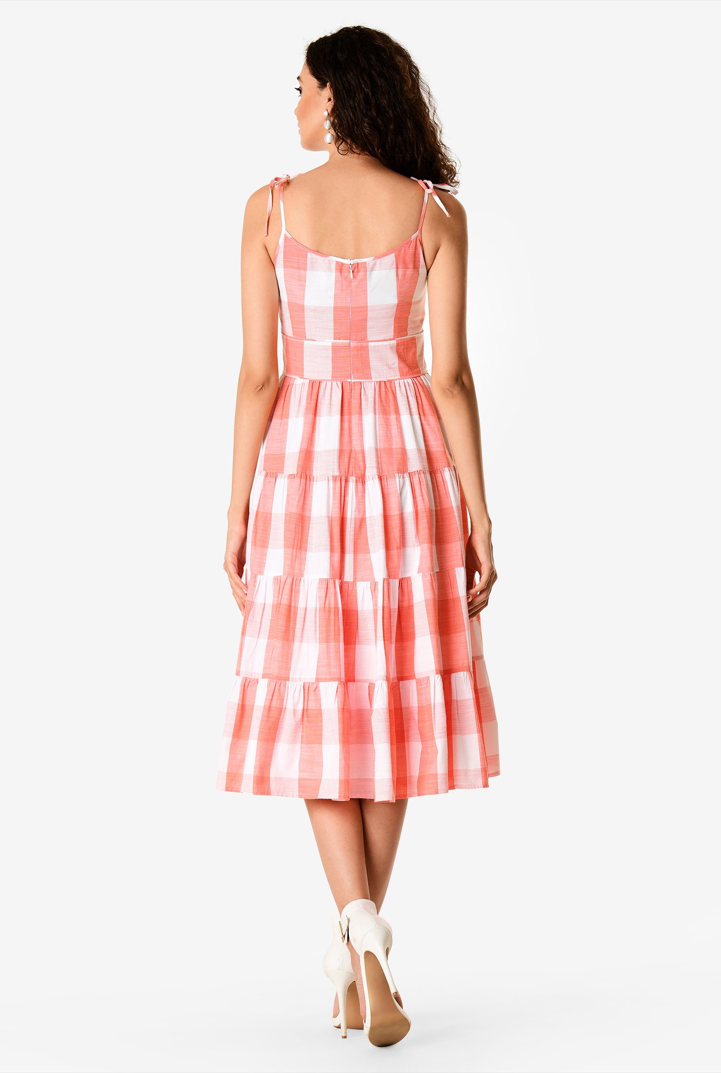 Shop Cotton Check Ruched Tier Sundress Eshakti