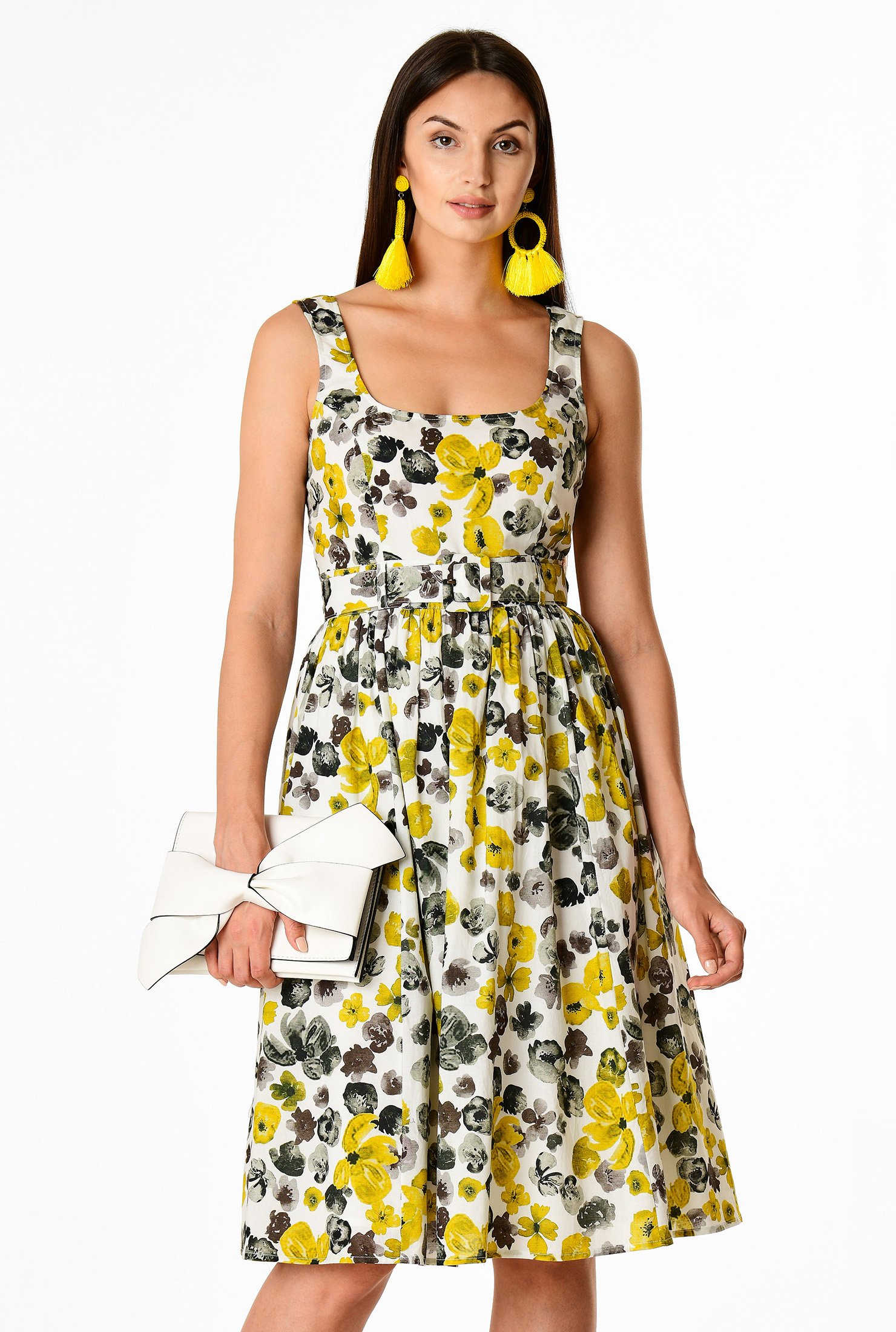 Shop Floral print voile belted dress | eShakti