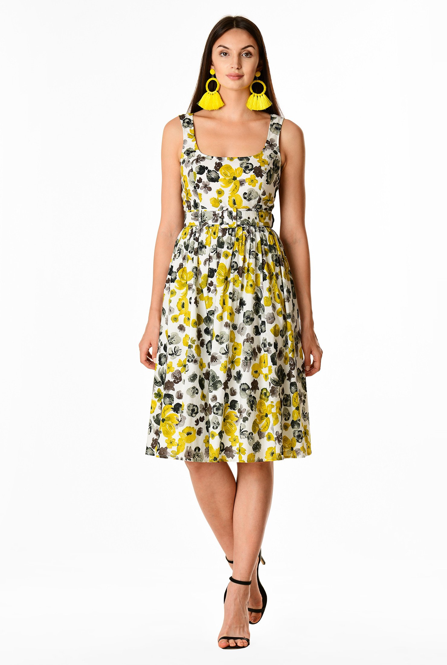 Shop Floral print voile belted dress | eShakti