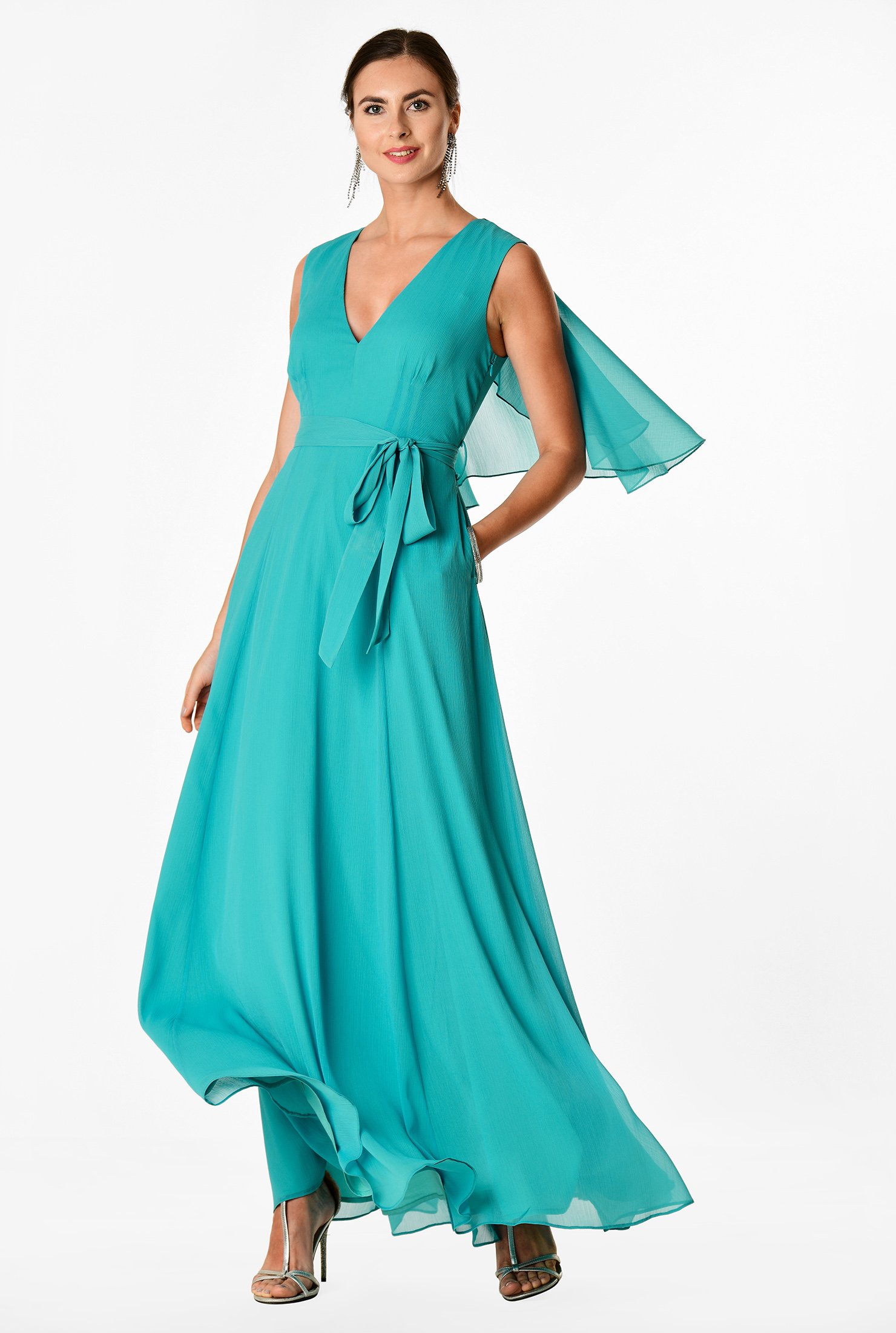 chiffon cape detail maxi dress