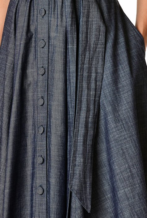 Shop Self-button front ruched chambray shirtdress