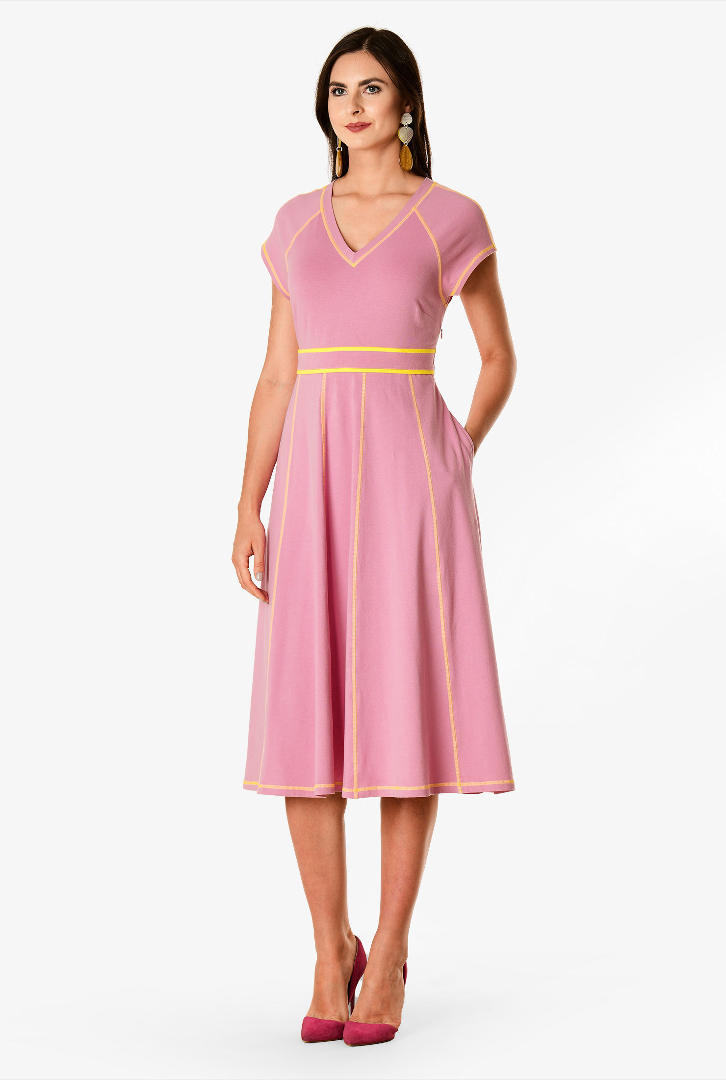 Shop Contrast topstitch cotton knit dress eShakti