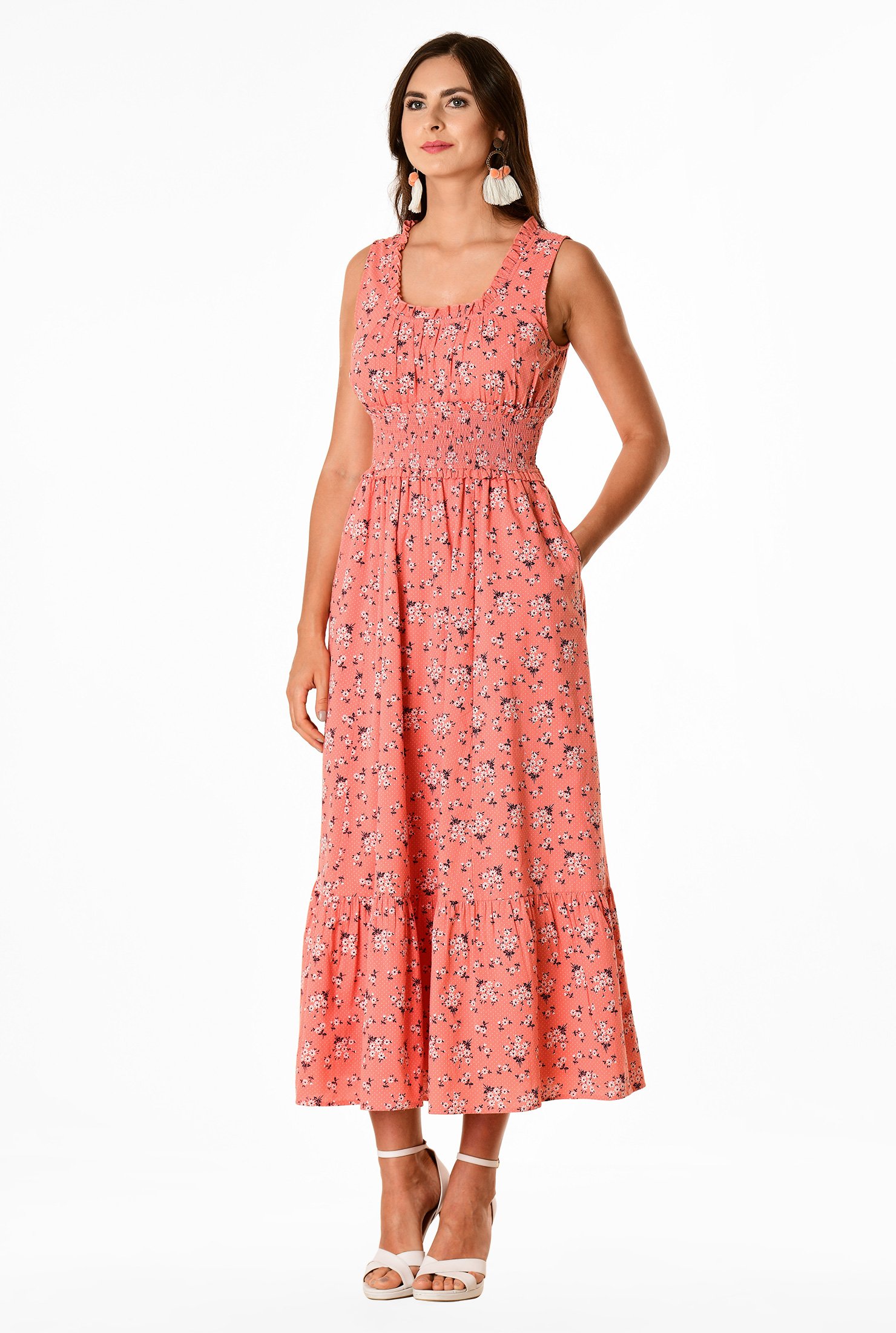 Shop Floral print cotton ruched maxi dress | eShakti