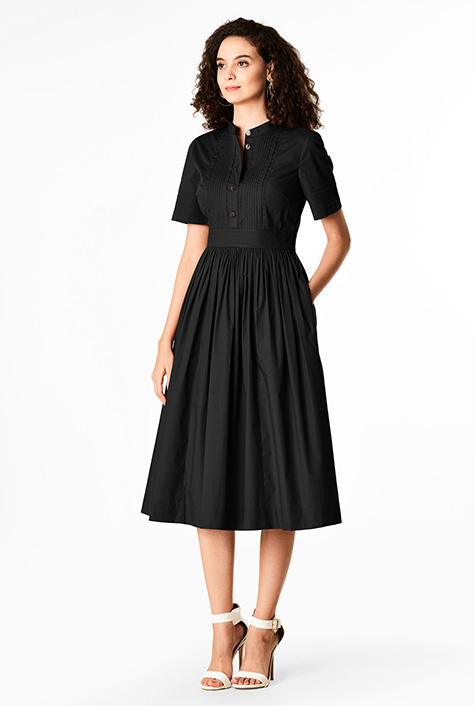 Shop Pintuck pleat bib-front poplin dress | eShakti
