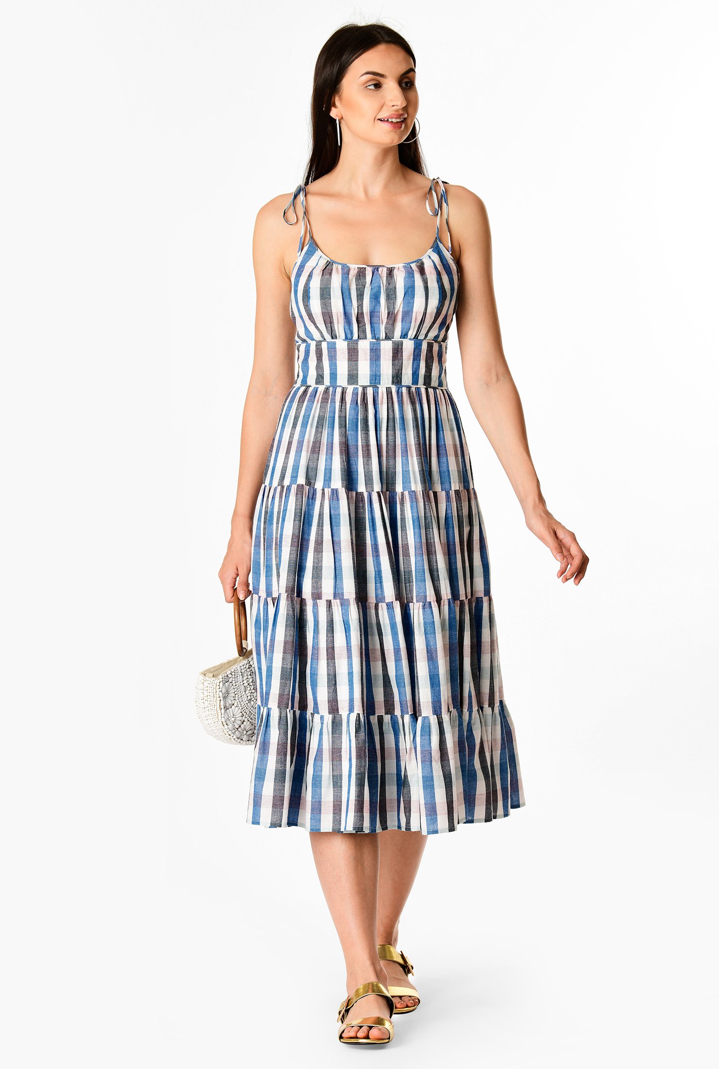 Shop Gingham Check Cotton Tiered Sundress Eshakti