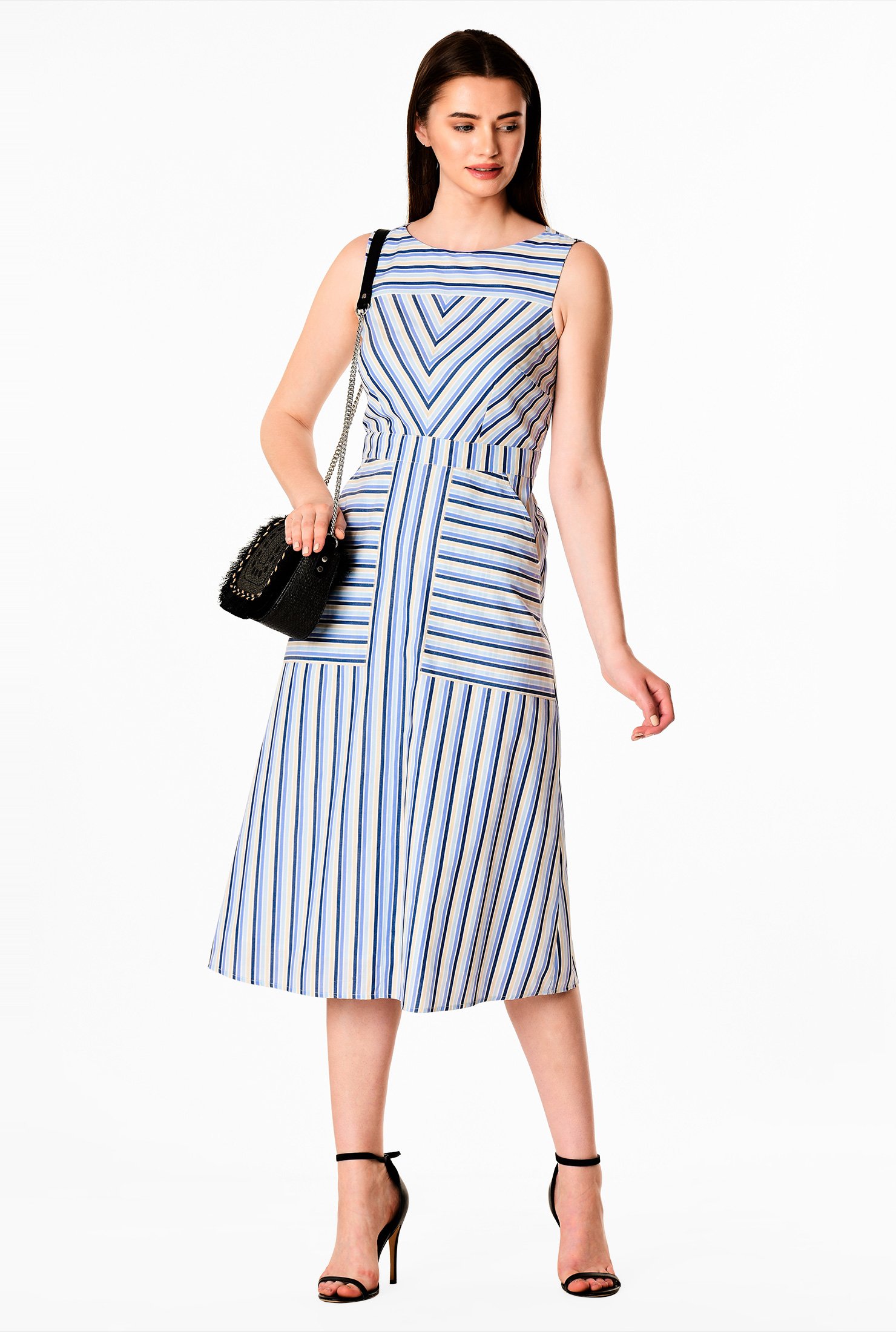 striped cotton midi dress