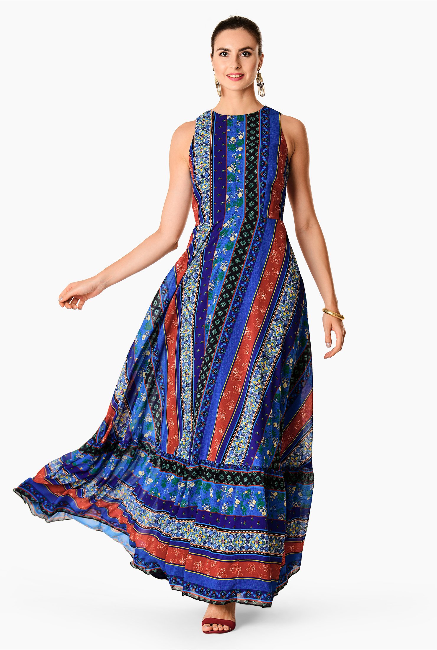 Shop Floral stripe print georgette maxi dress | eShakti