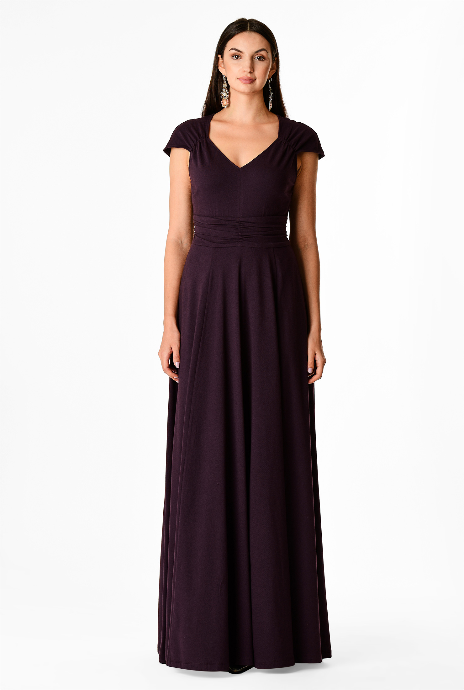 Shop Ruched waist cotton knit maxi dress eShakti