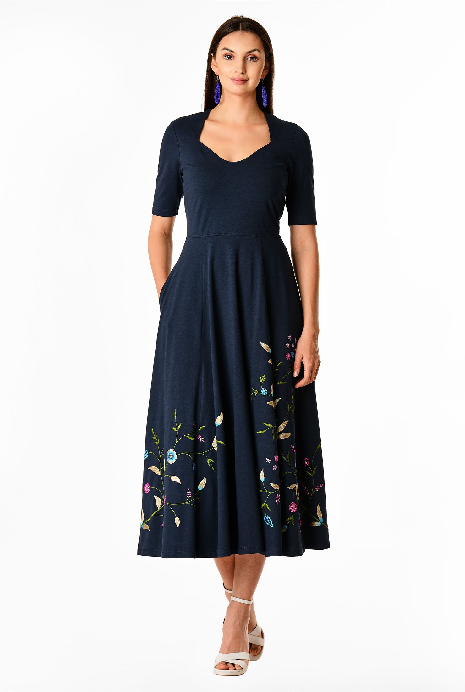 Shop Floral vine embellished cotton knit dress | eShakti