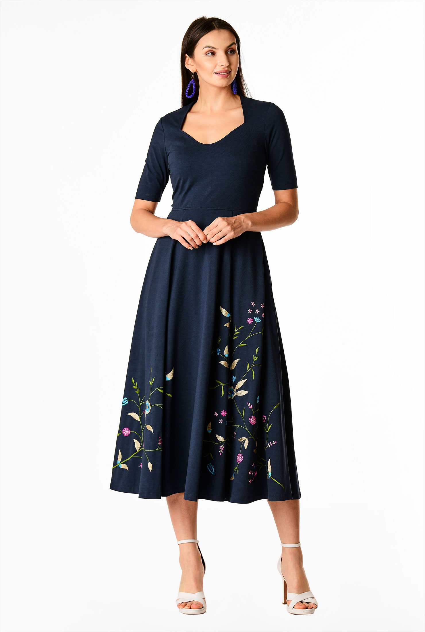 Shop Floral vine embellished cotton knit dress | eShakti