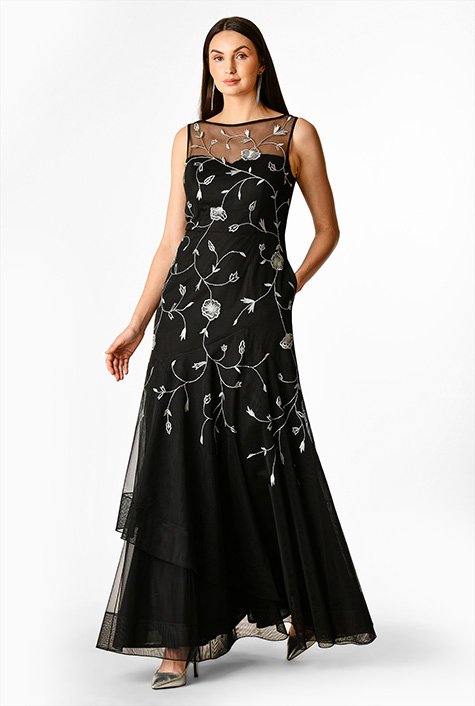 Embellished tulle 2024 maxi dress