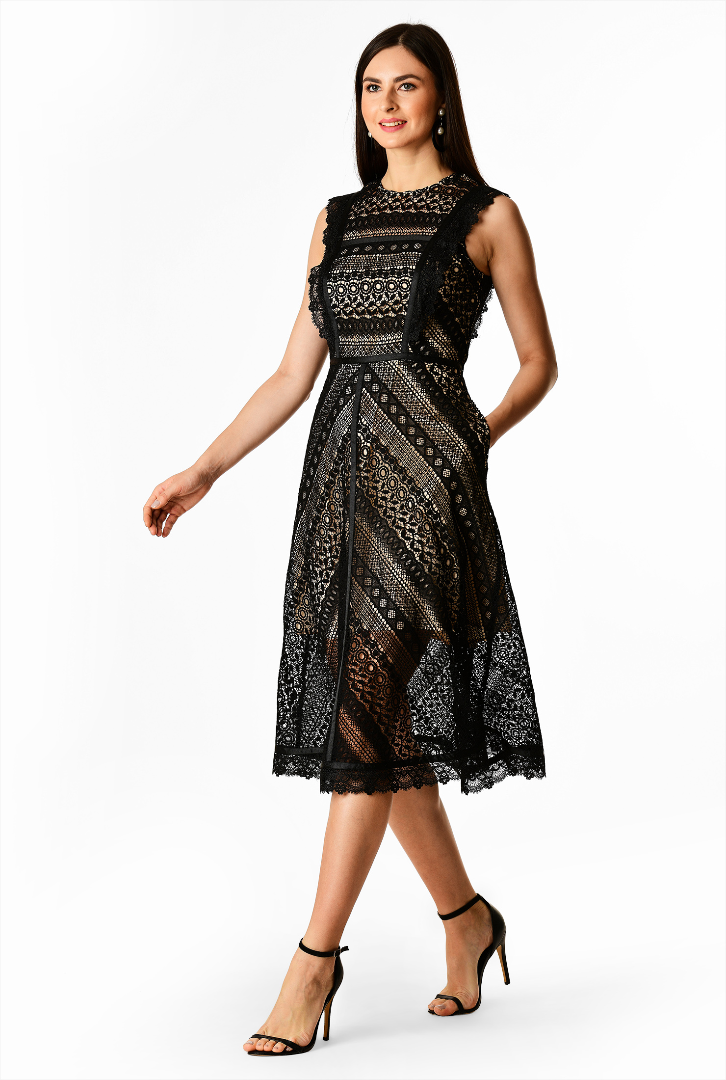 Shop Graphic floral lace bibfront dress eShakti