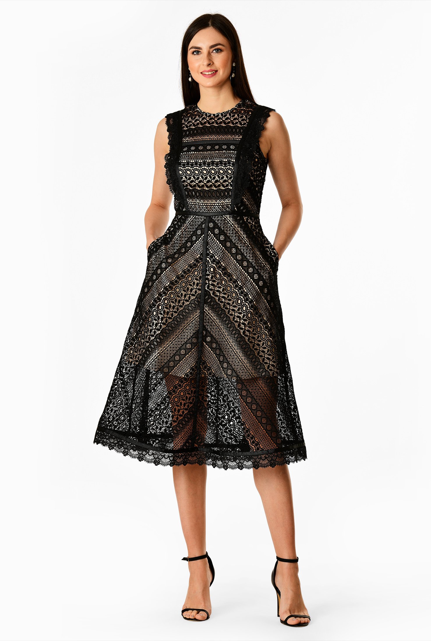 Shop Graphic floral lace bib-front dress | eShakti