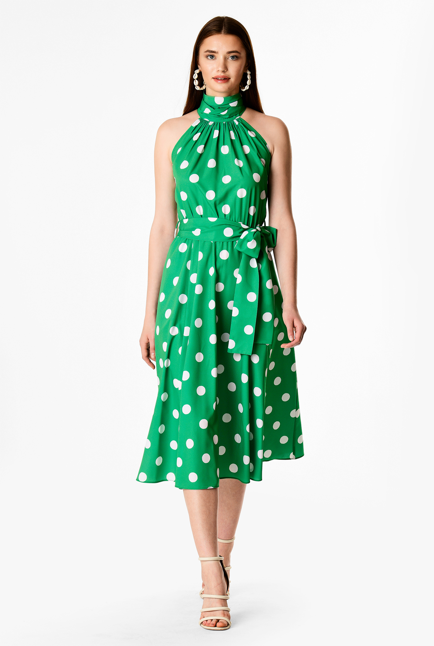 polka dot tie neck dress