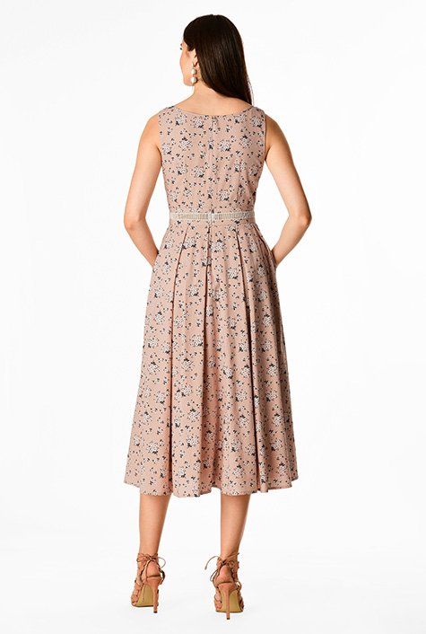 Shop Floral print cotton lattice trim midi dress | eShakti