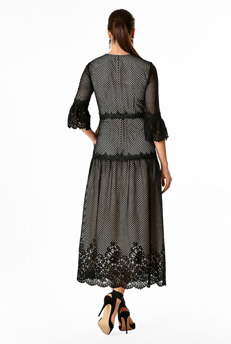 Contrast trim floral mesh lace dress
