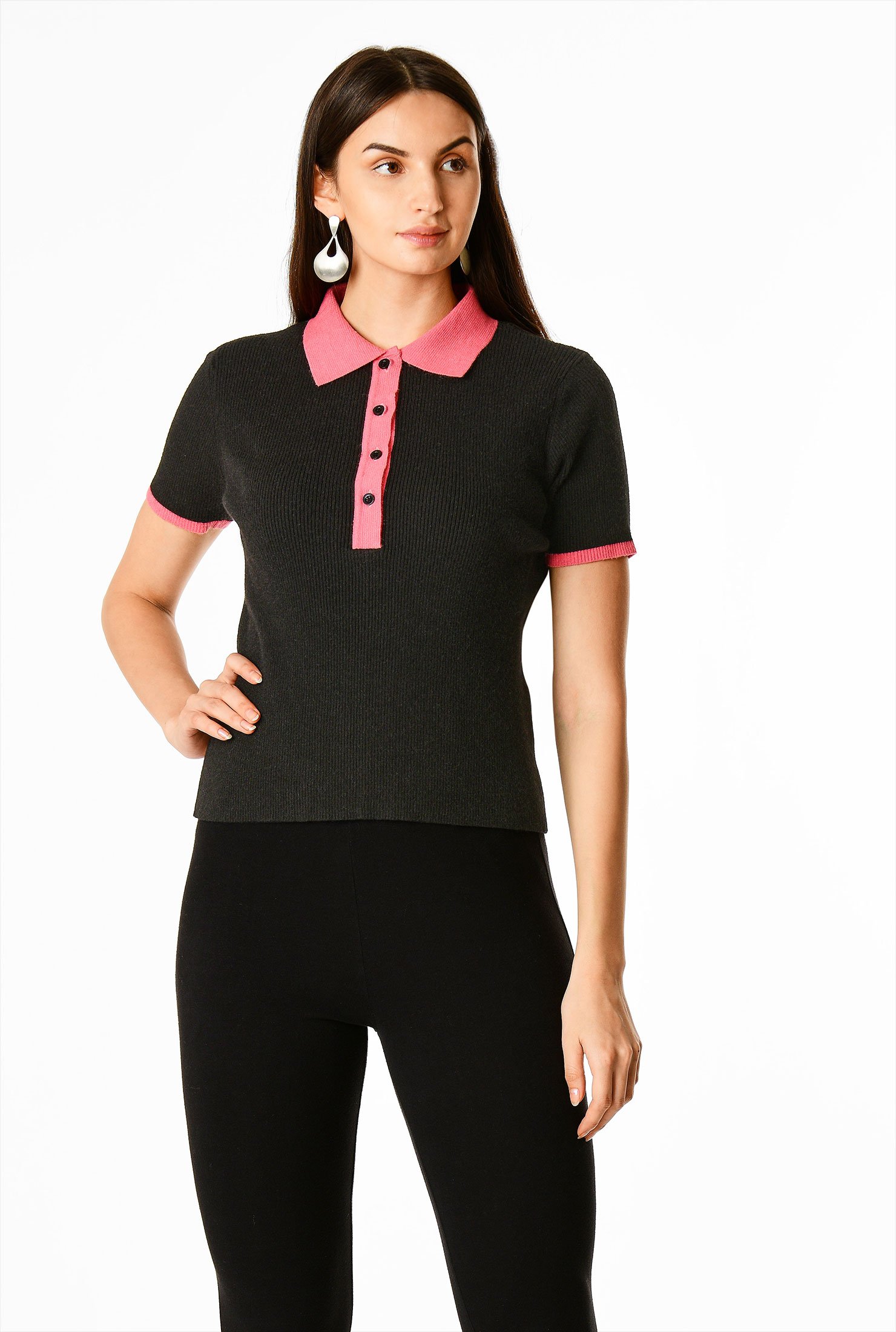 Shop Contrast collar sweater knit polo | eShakti