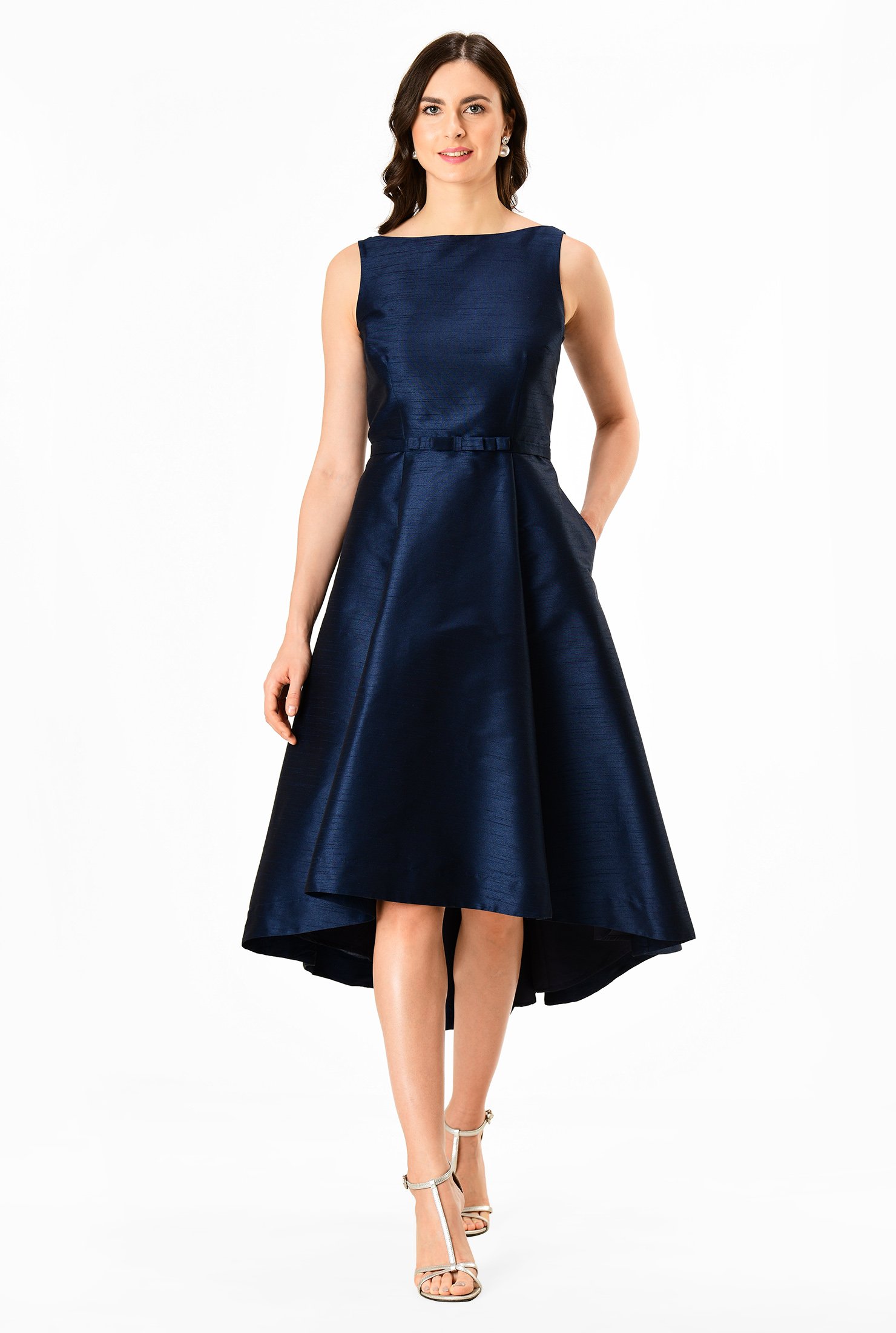 Shop Bow-tie waist high-low dupioni dress | eShakti