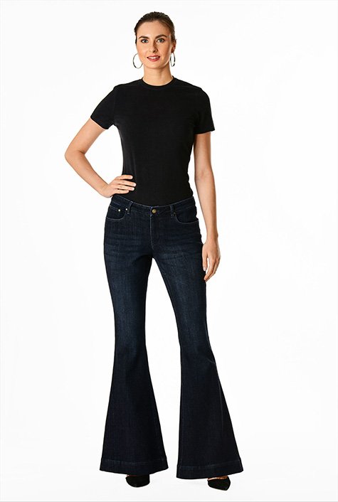 Buy Women Black Embroidered Pocket Bell Bottom Jeans Online at