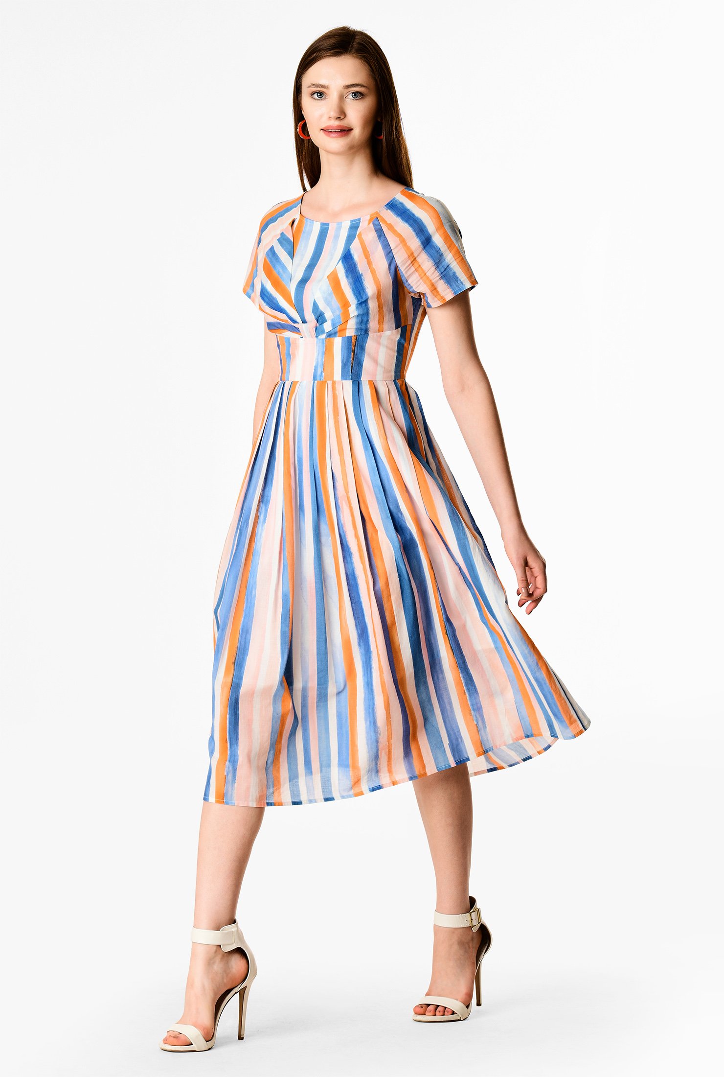Shop Ombre stripe cotton pleated empire bodice dress | eShakti