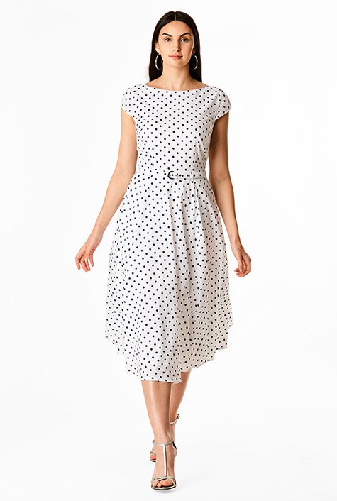 Shop Polka dot print cotton fit-and-flare dress | eShakti