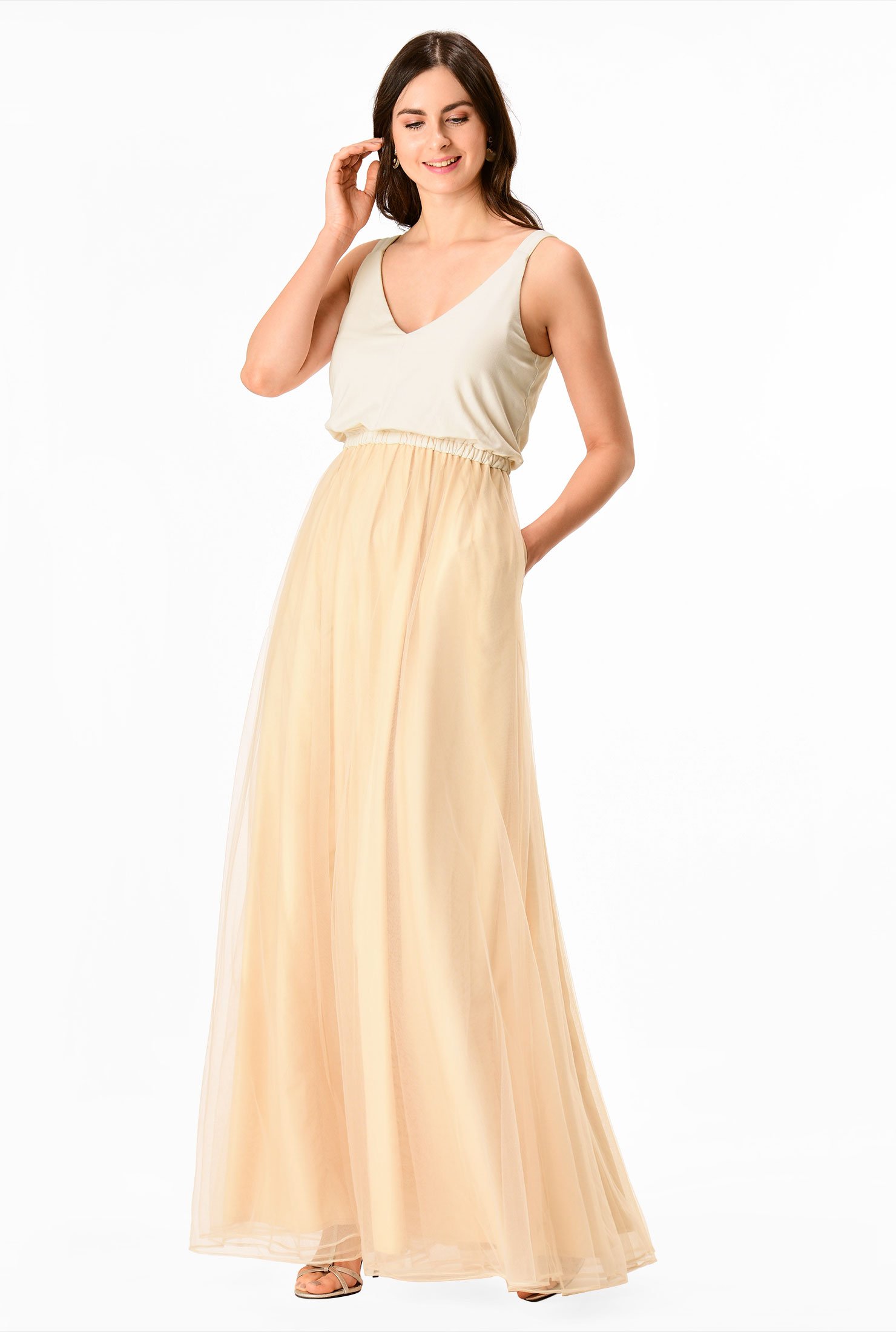 Shop Elastic waist mixed media maxi dress | eShakti