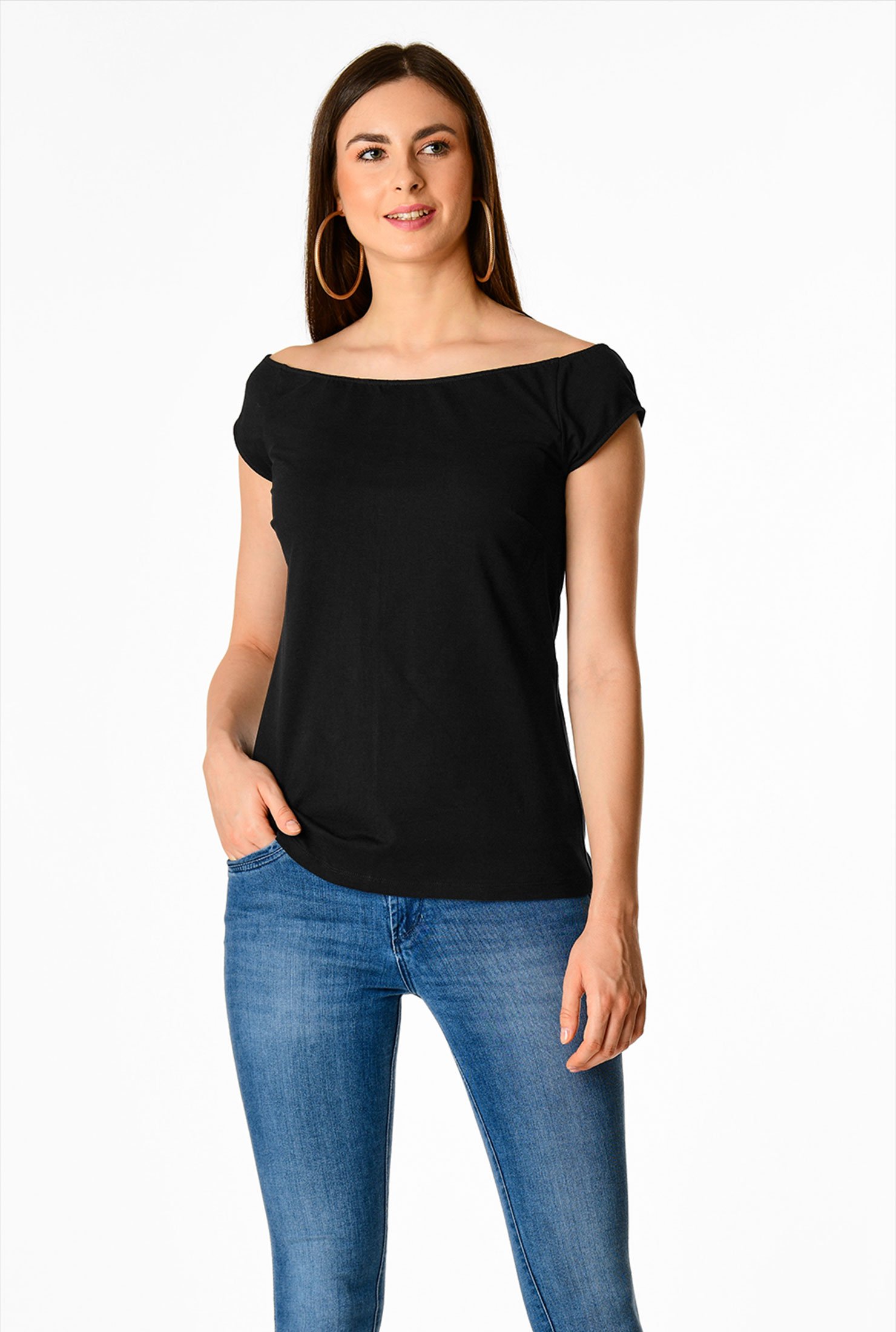 Shop Wide Boat Neck Cotton Knit Top | EShakti