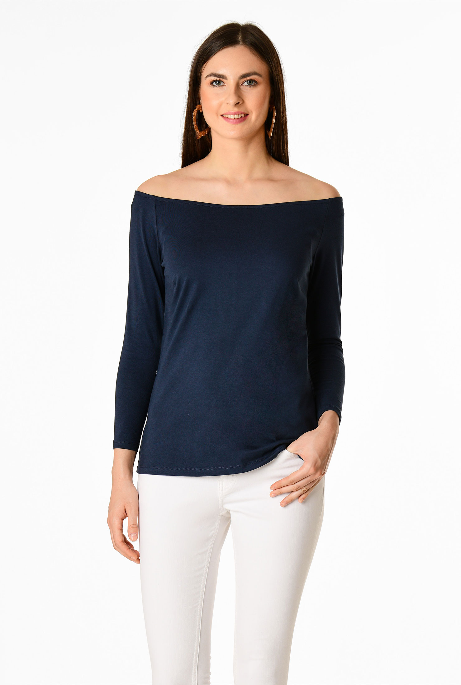Shop Wide boat neck cotton knit top eShakti