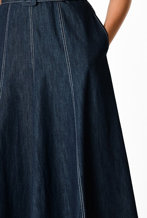 Shop Contrast Top Stitch Cotton Denim Midi Dress Eshakti