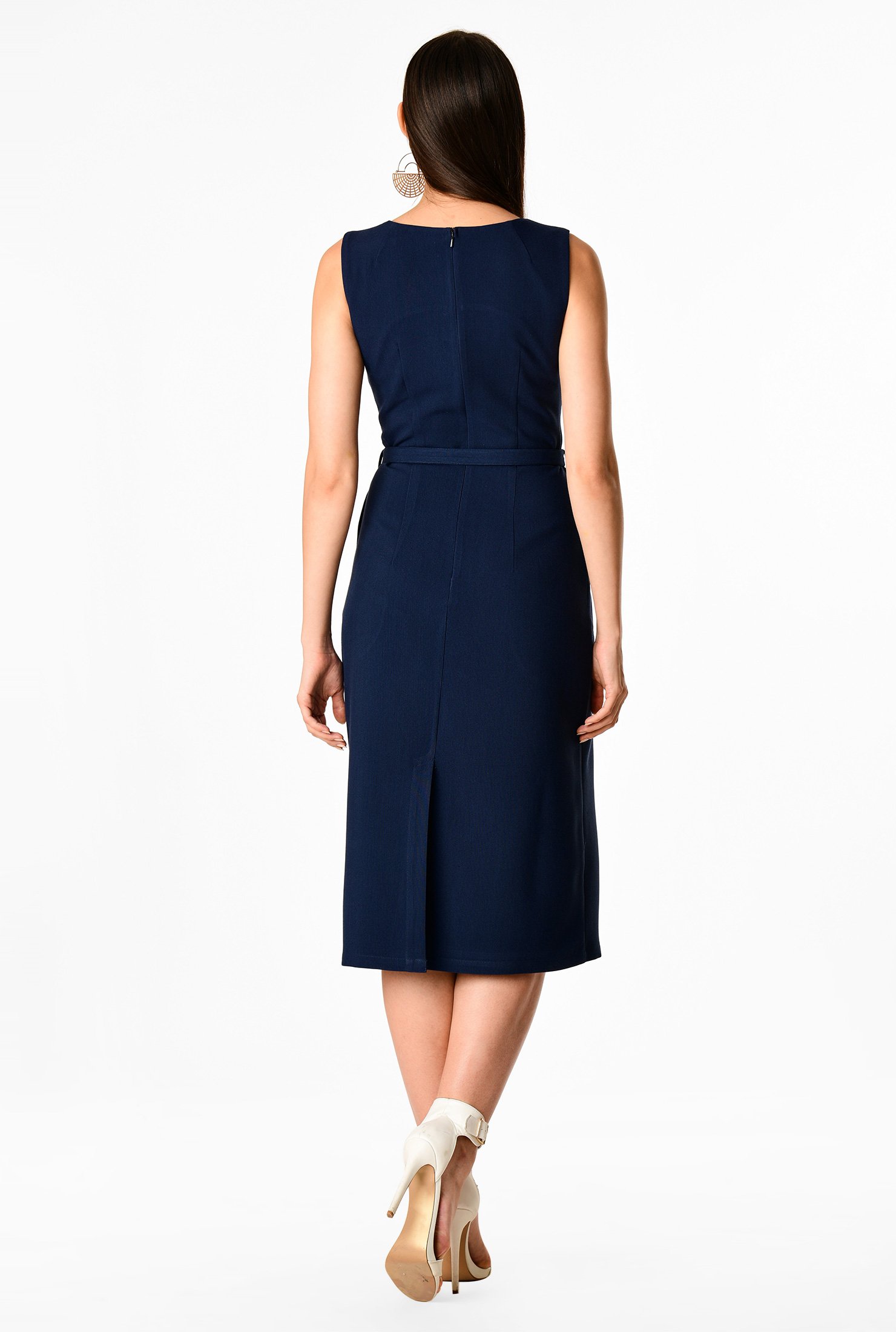 Shop Pleated crepe sheath belt dress | eShakti