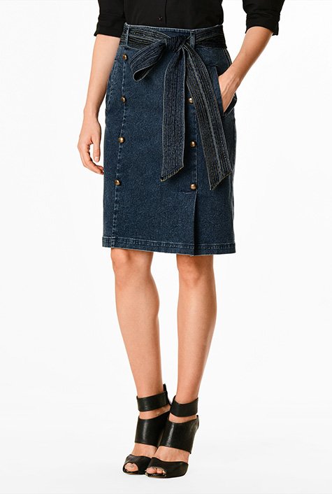 Button High Waist A-line Mini Denim Skirts With Strap – Arimonz