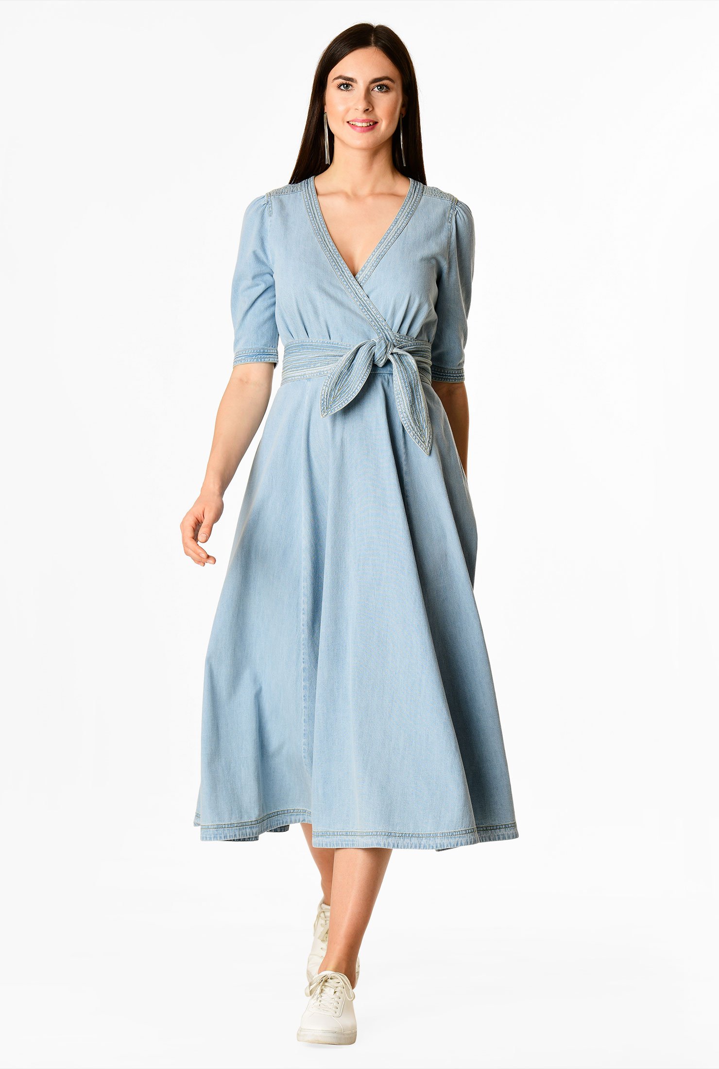 light blue midi wrap dress