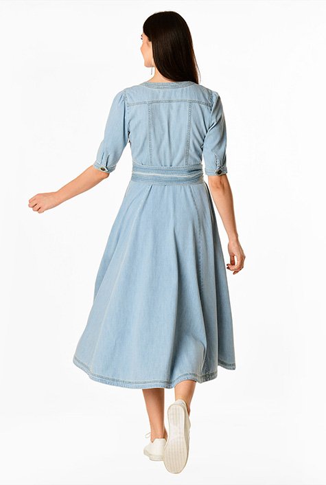 Patagonia Half-Snap Button Down Tunic Dress Women Size 4 Blue Denim Side  Pockets | eBay