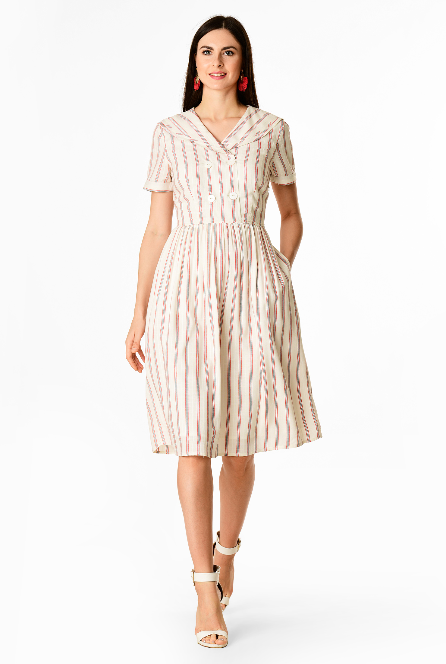 Shop Sailor collar woven stripe dress eShakti