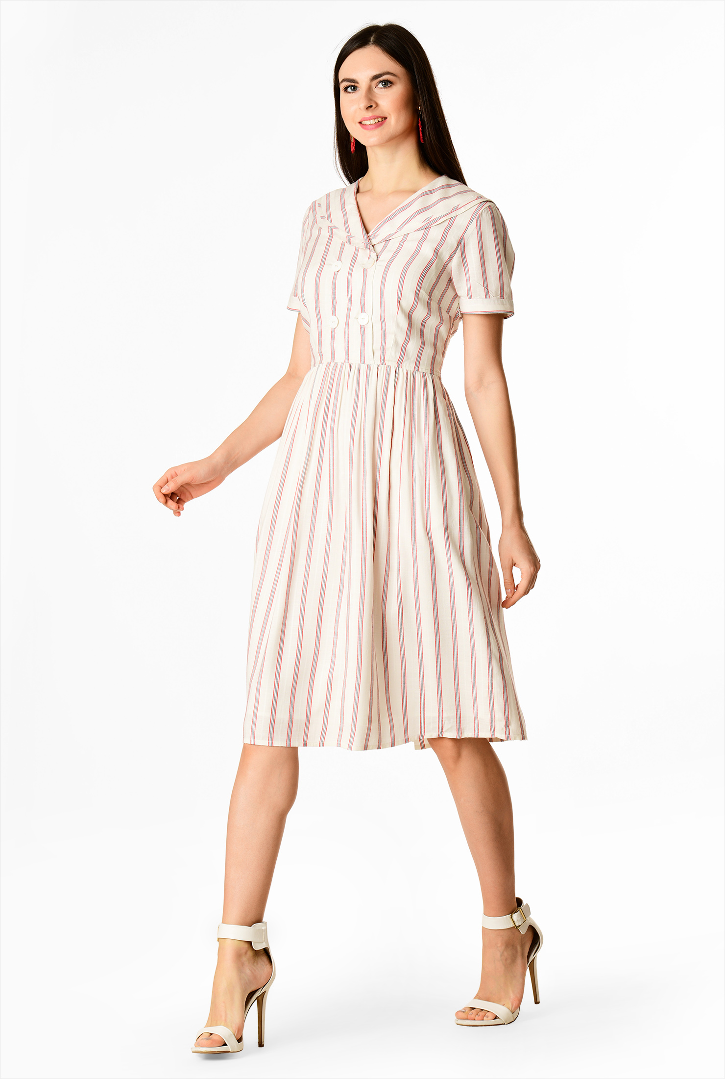 Shop Sailor collar woven stripe dress eShakti