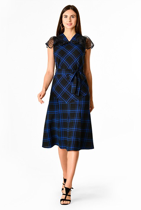 Flutter organza sleeve cotton plaid dress