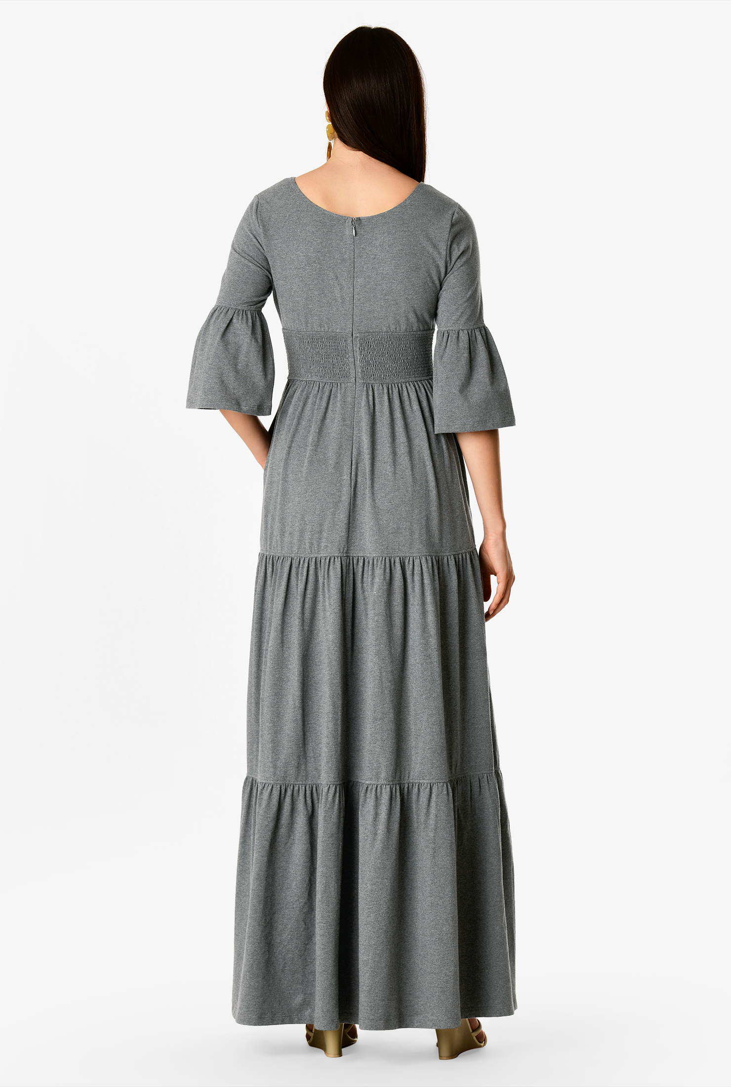 Shop Ruched tier cotton knit maxi dress eShakti