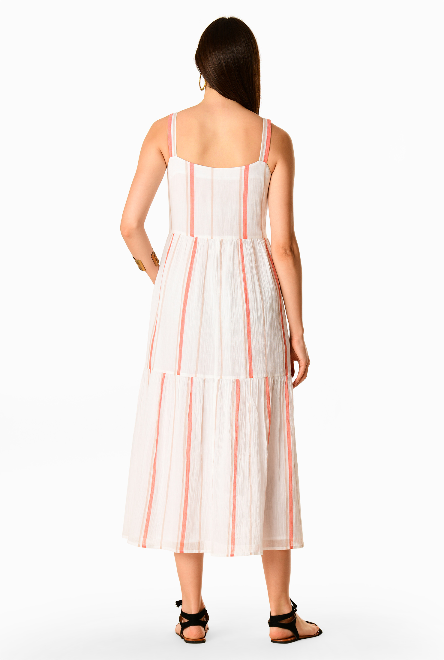 Shop Stripe cotton gauze ruched tier sundress eShakti