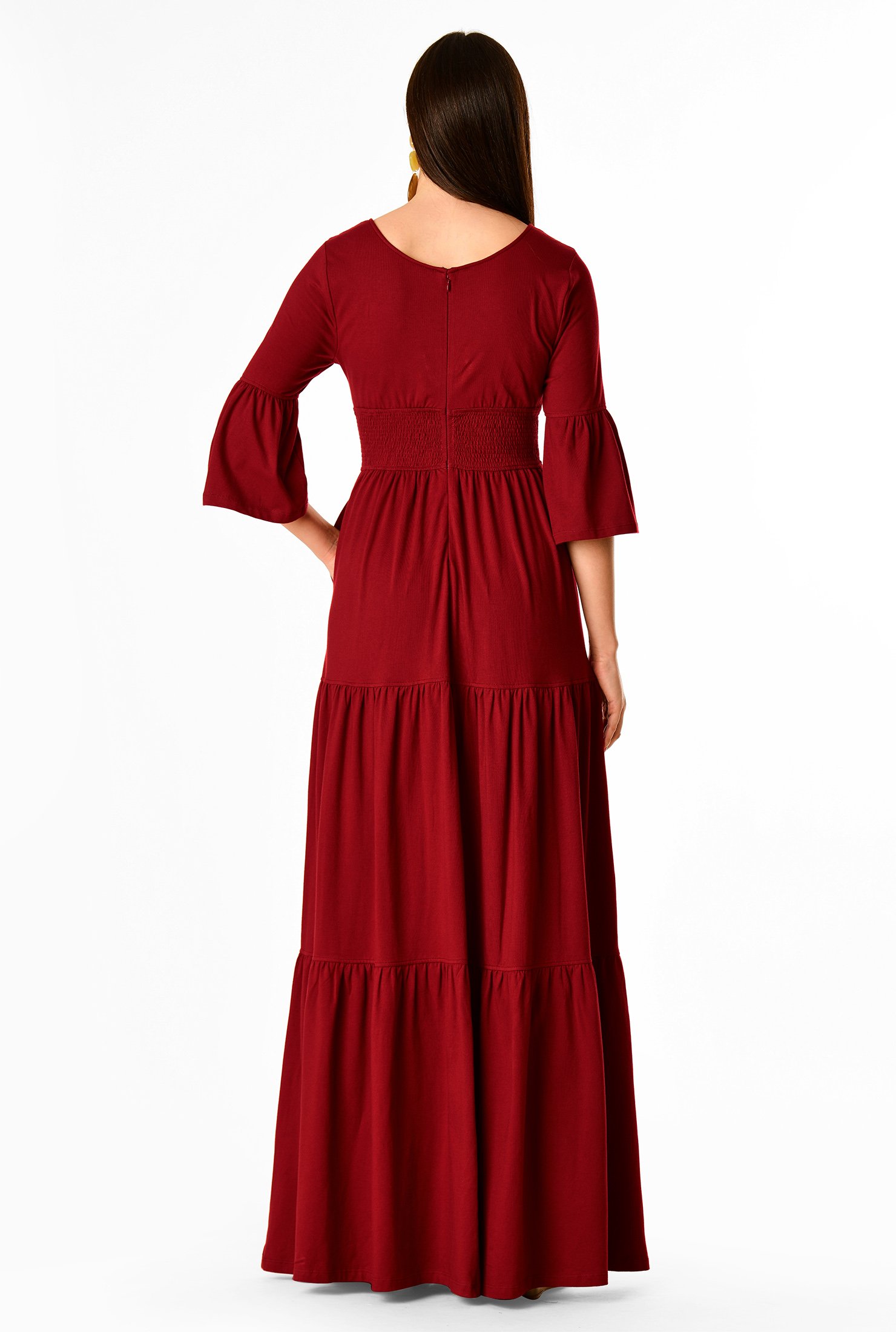 Shop Ruched tier cotton knit maxi dress eShakti